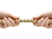 Rope pulling. Isolated on a white background.